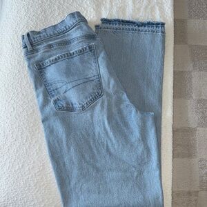 American Eagle Outfitters Pale Blue Straight Leg Jeans with Frayed Hem